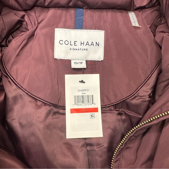 Cole Haan Women’s Merlot Hooded Down & Feather Puffer Jacket Sz Xs - Picture 9 of 11